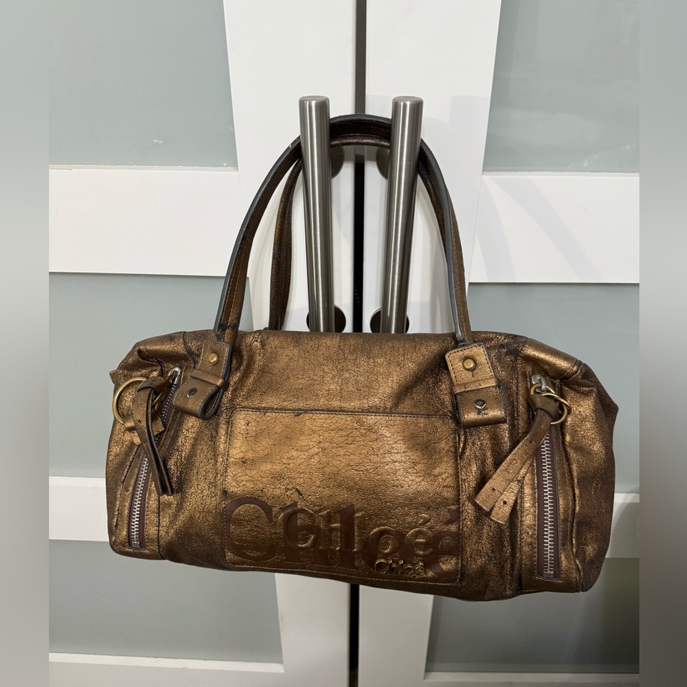 Chloe Brown Gold Leather Logo Eclipse Bag